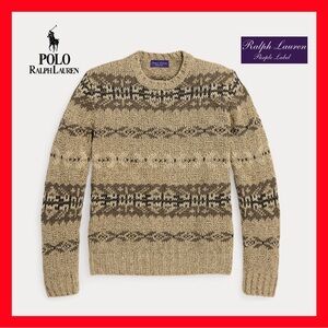 $1695 Ralph Lauren Purple Label Fair Isle Silk Sweater Tan Italy Mens Medium